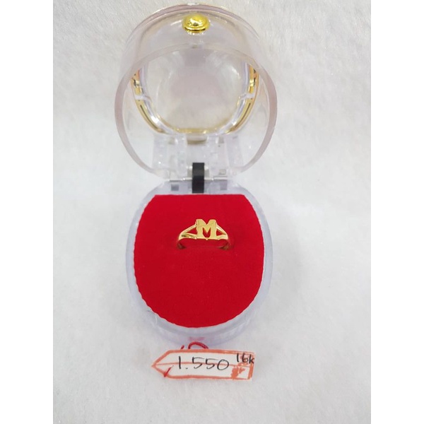 CA262G281G cincin emas anak abjad huruf M inisial nama emas kuning asli kadar 70% 16k no 9 1,5cm