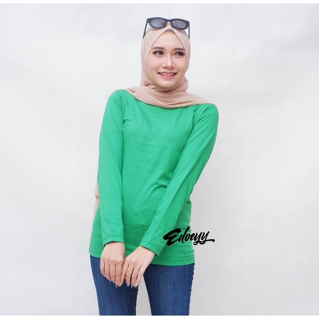 Kaos Polos Wanita Lengan Panjang Warna HIJAU FUJI - Baju Tshirt wanita