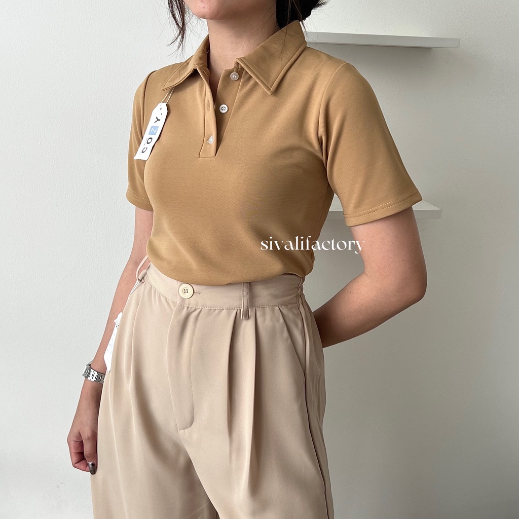 SIVALI AVA Polo Knit Top Shortsleeve Shirt Lengan Pendek Kaos Polo Atasan Wanita