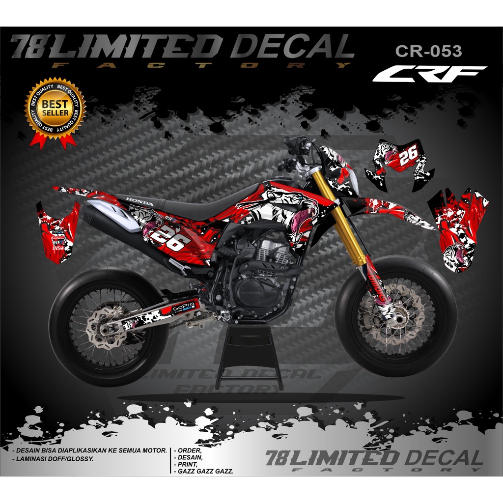 Decal Sticker Custom Motor Cross CRF 150L Fullbody - Dekal Stiker CRF 150 L Desain Panda Trail Super