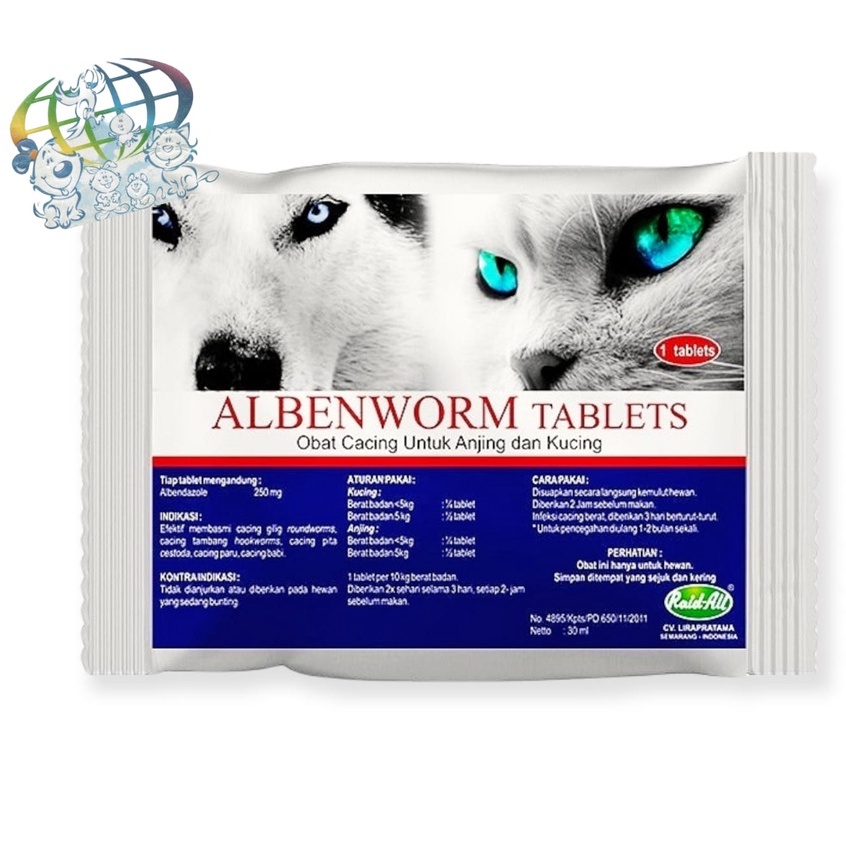 obat cacing tablet kucing anjing albenworm raid all