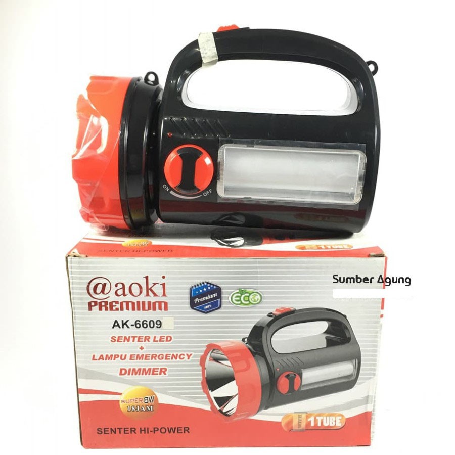 Senter Besar Aoki AK6609 LED Super 8W 18Jam Emergency Dimmer Dimer