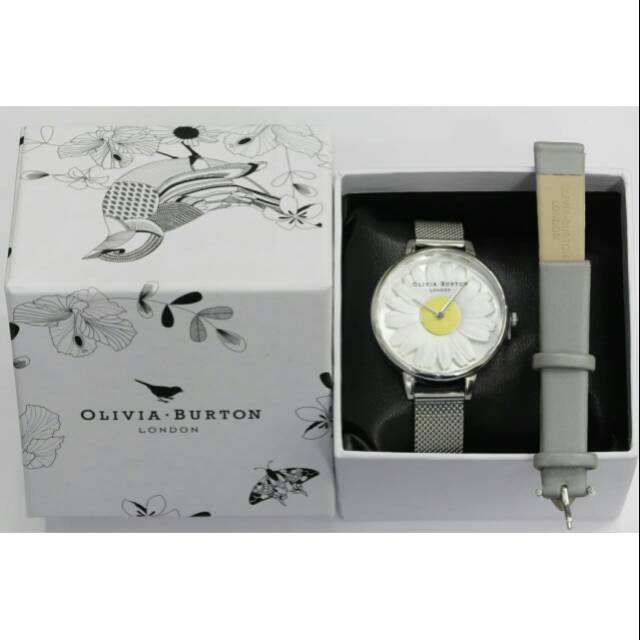 jam wanita Olivia Burton 3D silver paket tali cadangan