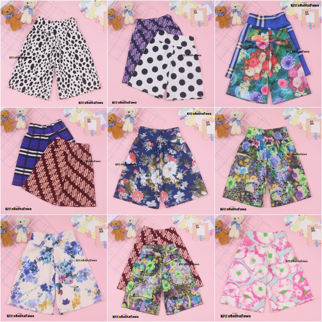 Kulot Motif Uk. 3-4 Tahun / Celana 3per4 Anak Cewek Skirt Murah Celana Pendek Pants Adem Kulot