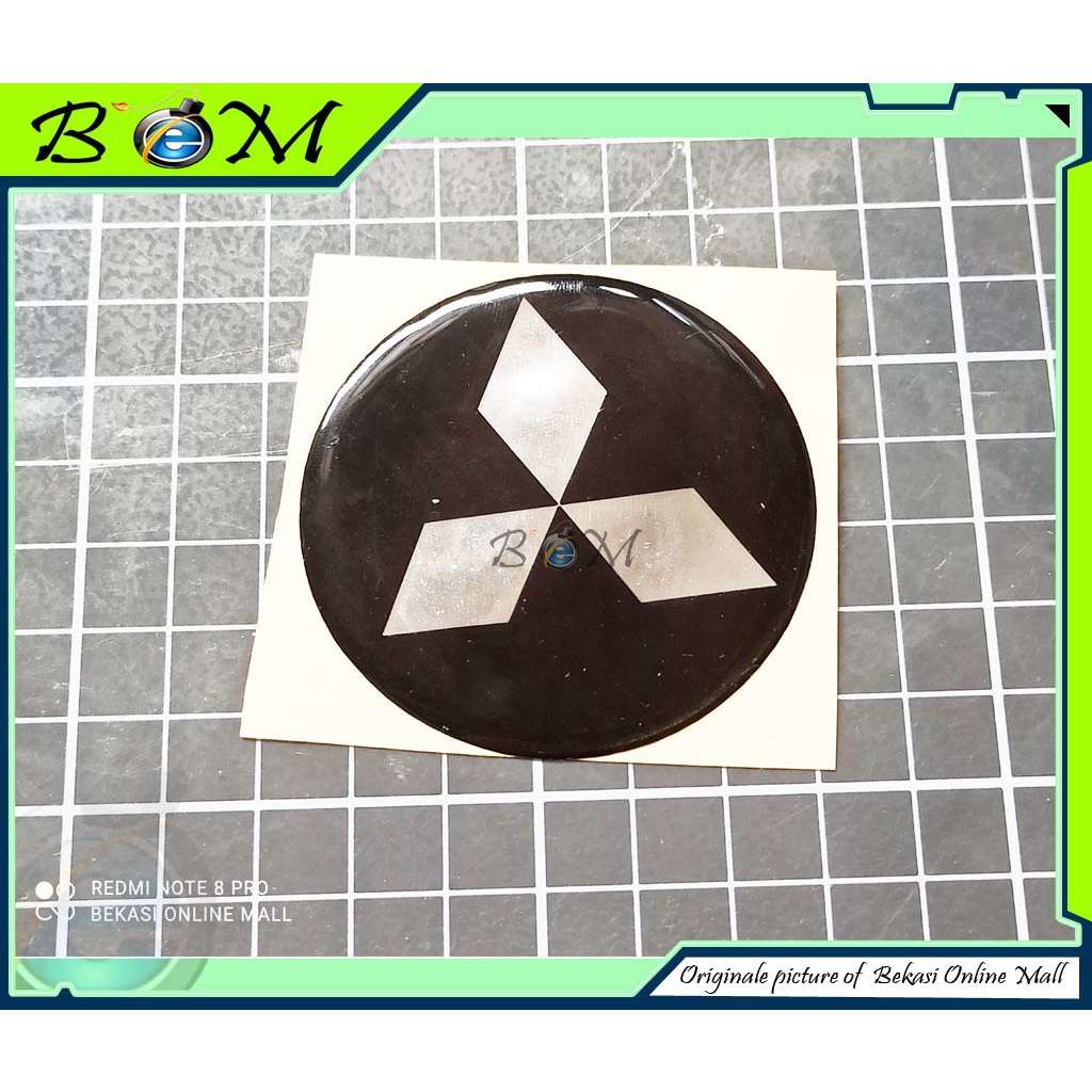 stiker emblem logo timbul dop velg tutup roda mobil mitsubishi silver