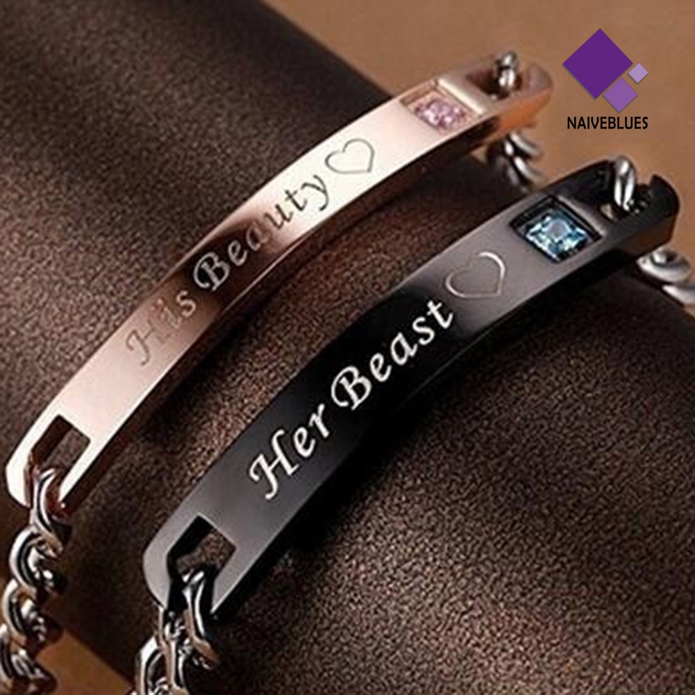 Gelang Bahan Titanium Steel Desain His Queen Her Beast King Untuk Pasangan