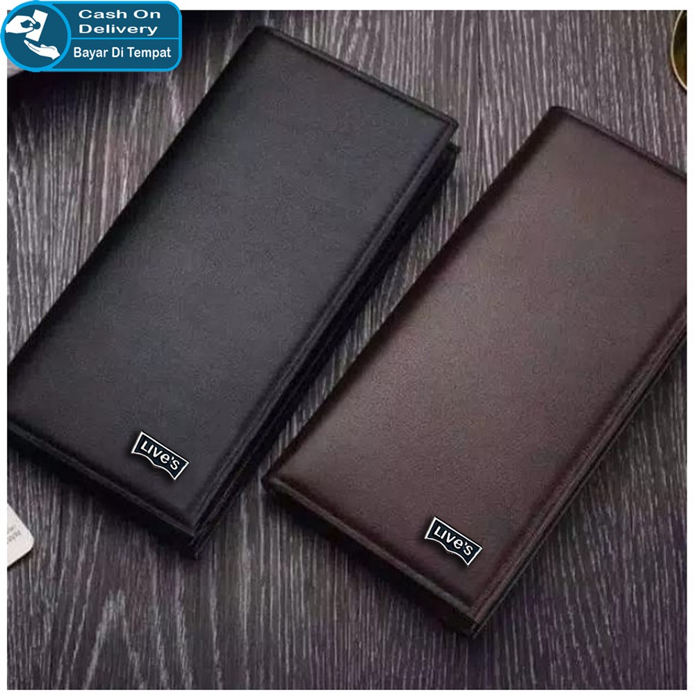 Free Shipping!! Dompet Panjang Kulit PU Import L54 Dompet Pria Model Panjang Lipat Dua + Box