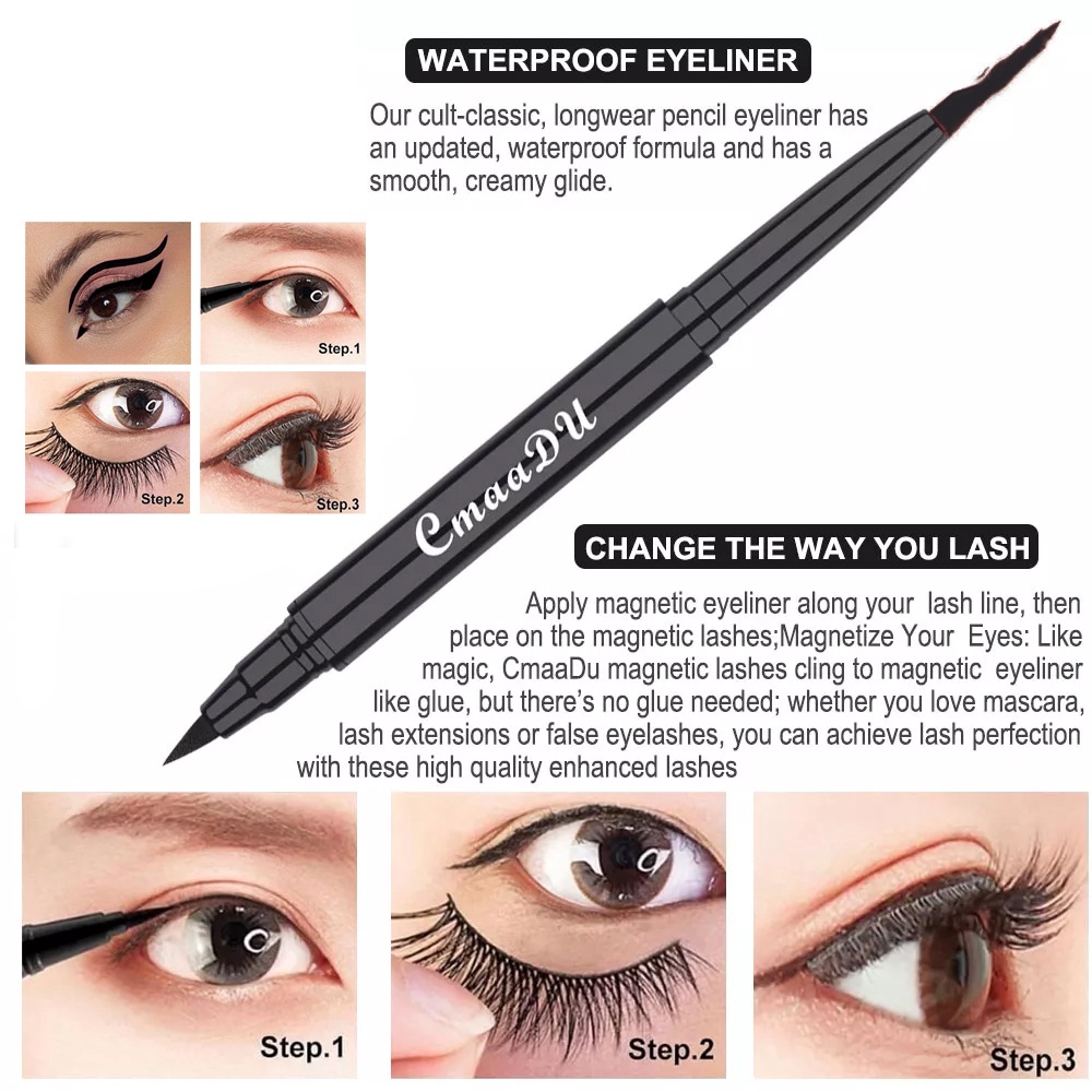 CMAADU Magnetic Eyeliner 2 In 1 Eyeliner Gel Pencil Pen Set Vegan Waterproof Tahan Lama