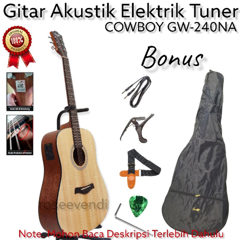 Gitar Akustik Elektrik Tuner Cowboy GW-240NA GW 240 NA Original