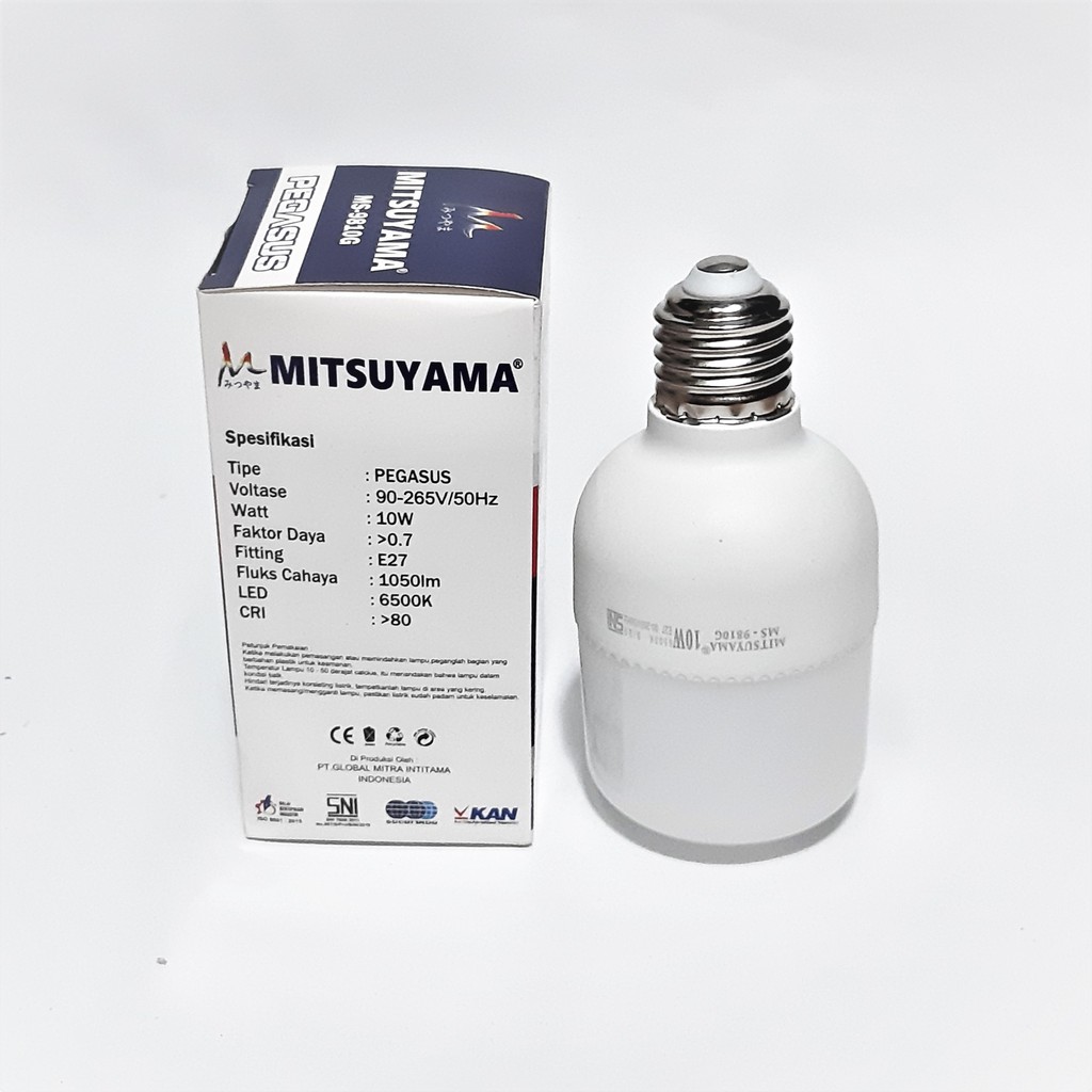 Bohlam Fitting Mitsuyama LED 10 Watt Super Terang Cahaya Putih Pegasus MS-9810G