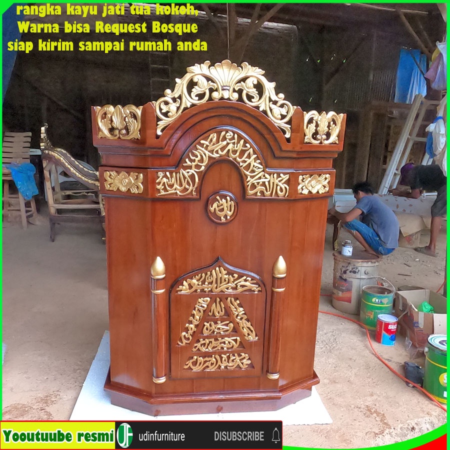 Mimbar Masjid Kayu Jati Ukiran Jepara, Mimbar Masjid Musholla Kayu Jati, Podium Mimbar Kayu Jati