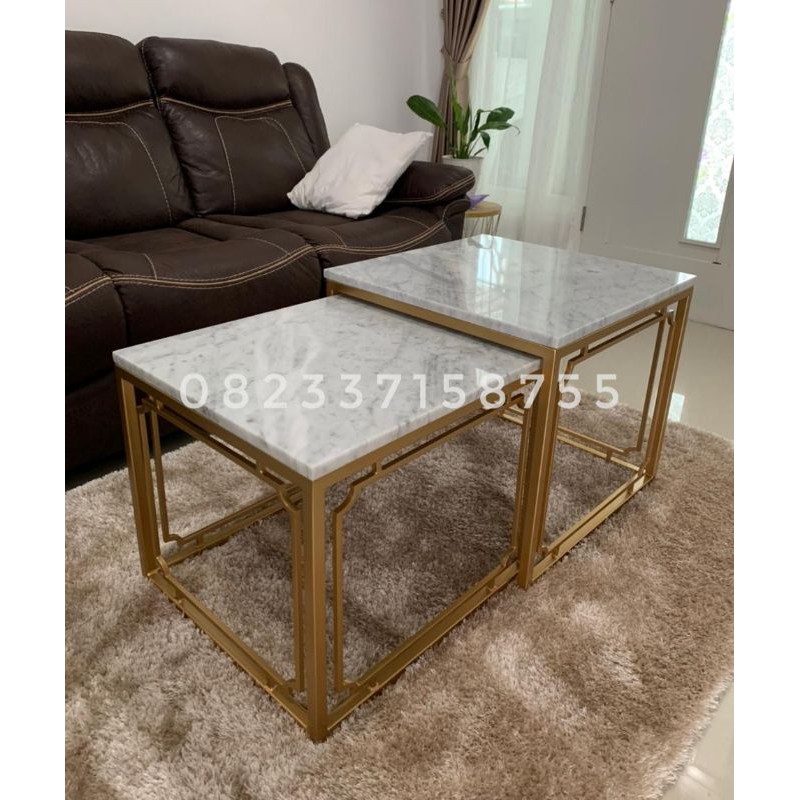 Set Meja Tamu Kotak Nesting Klasik Marmer Putih