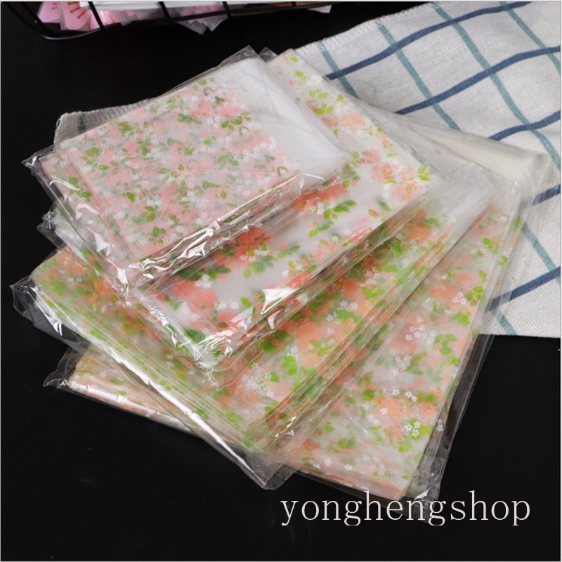 100 Pcs / set Kantong Kemasan Kue / Permen / Biskuit / Snack Motif Bunga Mawar Transparan Untuk Pesta Pernikahan