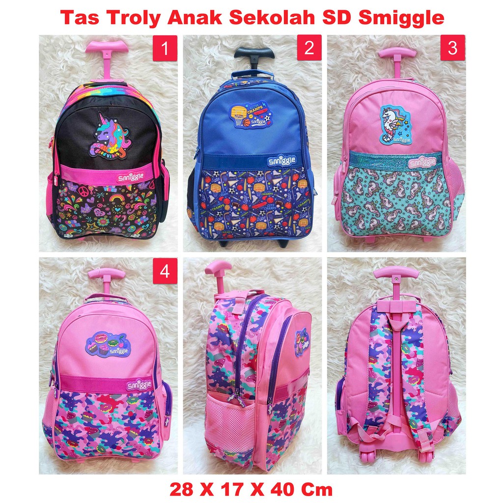 Ready Stock - Tas Troli Ransel Sekolah Anak Perempuan Sd 6 Roda Ziranyu/ Tas Dorong - Hitam Tas Trol