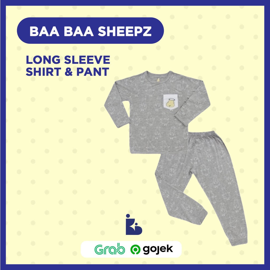 Baa Baa Sheepz Long Sleeve Shirt &amp; Pant - Big Sheep Grey | Setelan Baju Anak