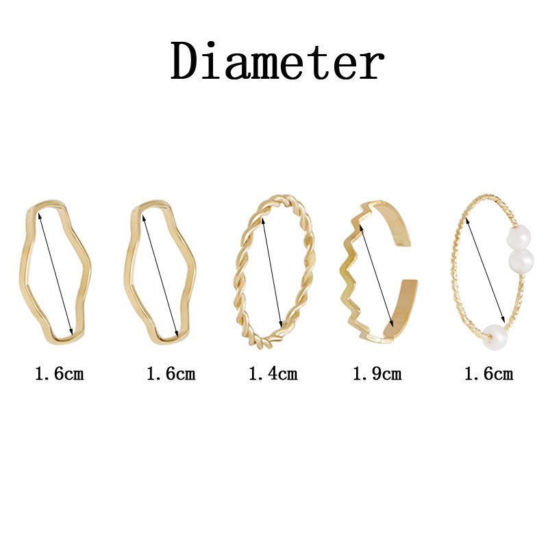 5pcs / Set Cincin Bahan Titanium Steel Warna Silver / Gold Hias Mutiara Gaya Korea / Simple Untuk Wanita