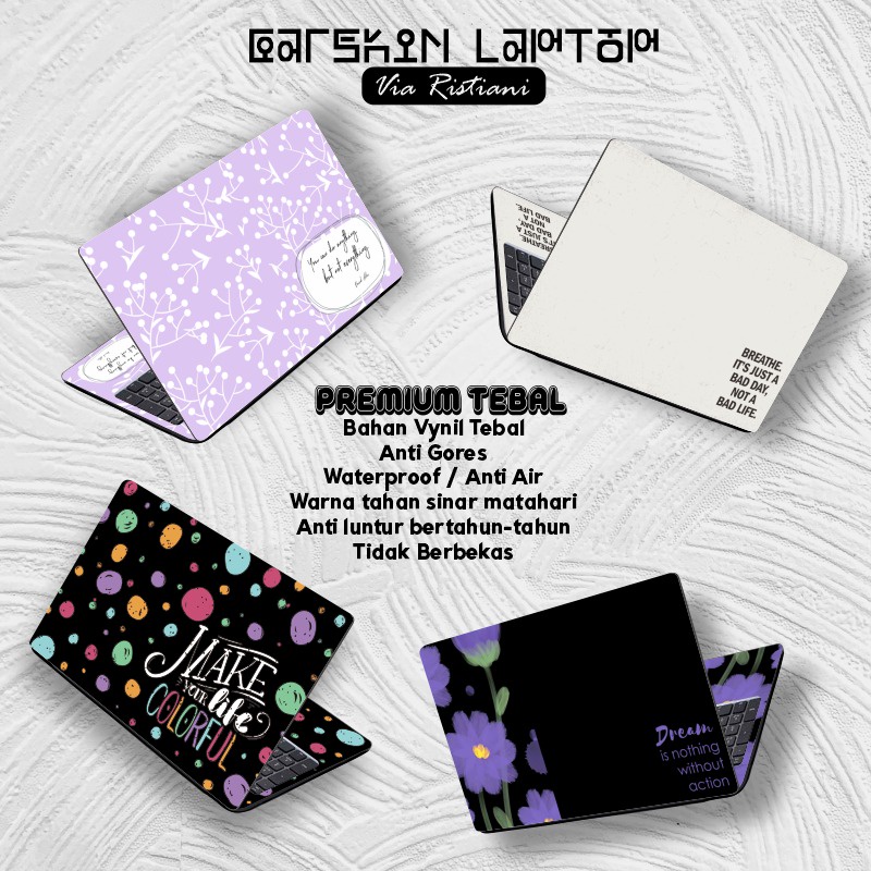 Garskin Laptop Anti Gores Quotes Floral Simple Premium Full set 10 12 13 14 15 inch Universal Untuk Semua Merk Laptop