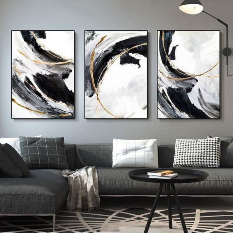Lukisan Abstrak Hitam Putih | Lukisan kanvas | Asli lukisan Tangan 50x70CM