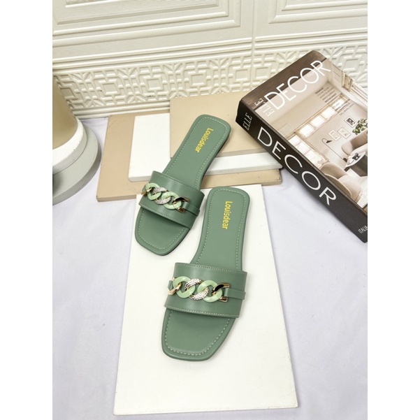 sendal flatshoes wanita terbaru kekinian  bahan kulit LOUISDEAR S154