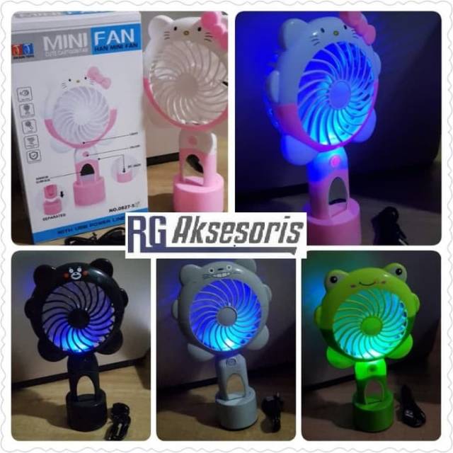 KIPAS ANGIN  KACA KARAKTER LED helokiti , keropi, beruang( mini fan genggam