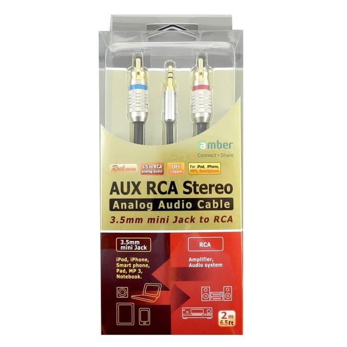 Accessories Amber AXR12 - Audio Cable, Analog 3.5 MM AUX, Mini Jack To RCA, 2M