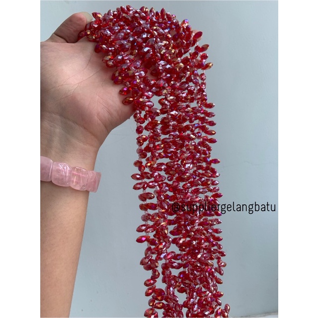 KRISTAL CEKO TETES AIR MATA 6MM DARK RED QUARTZ LUBANG SAMPING METALIC