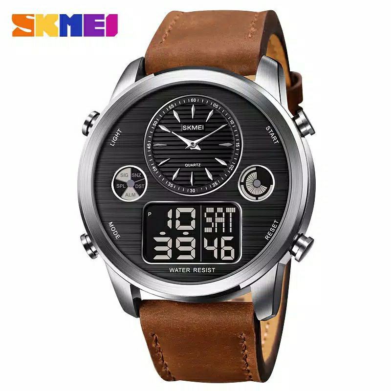 SKMEI 1653/JAM TANGAN PRIA DUALTIME/JAMTANGAN SKMEI 1653 LEATHER STRAP KULIT/