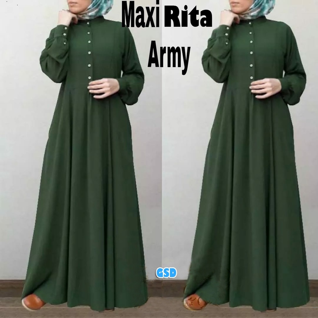 Maxi Rita/ Gamis Syari Busui Kancing Hidup / Maxi Dress Muslimah Terbaru /Baju Terusan Wanita