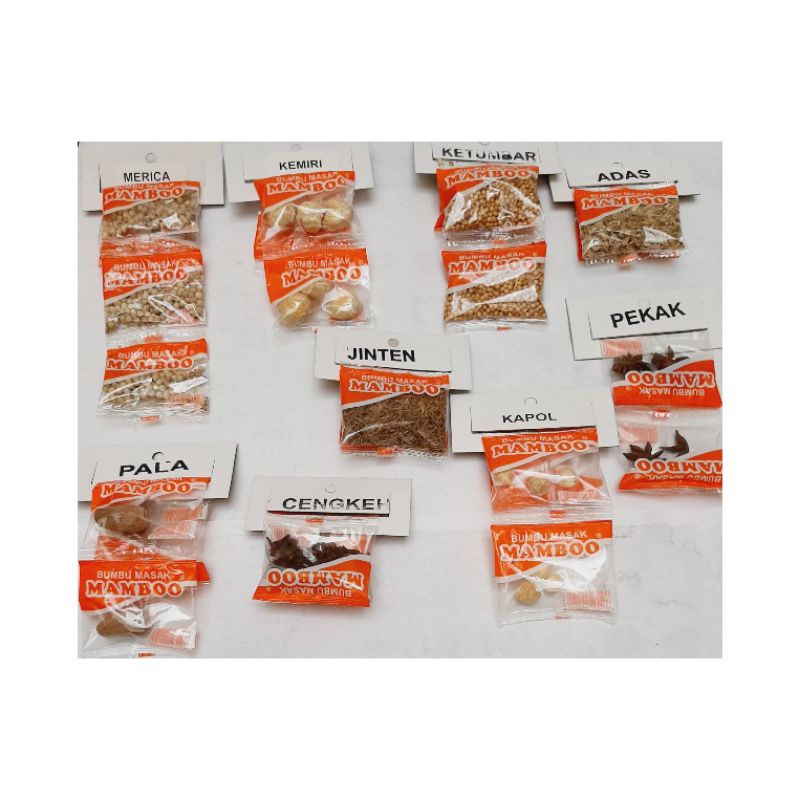 

Aneka bumbu saset Merica Cengkeh Kapolaga Pekak Bunga Lawang
