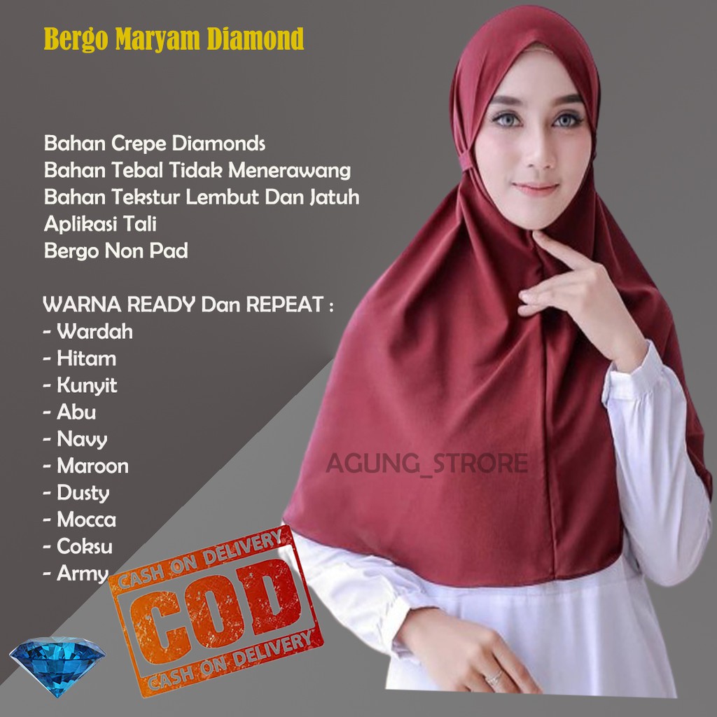 Hijab Instan Jilbab Serut Khimar Syari Maryam Polos Diamond Terbaru 2020-2021 Syari RemajaMurah A108