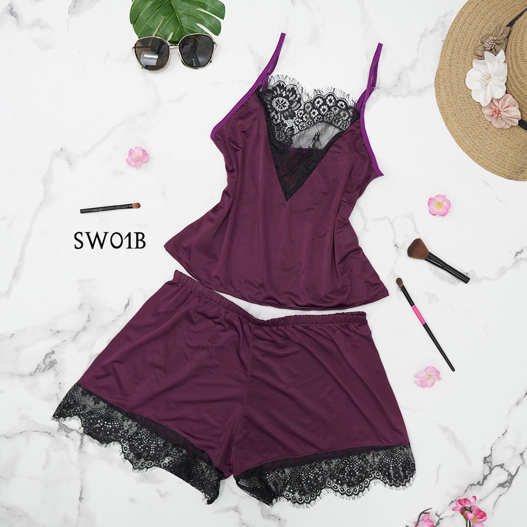 [PRODUK FAVORIT] SET BAJU TIDUR LINGERIE SEXY PREMIUM MERAH WINE SW01B