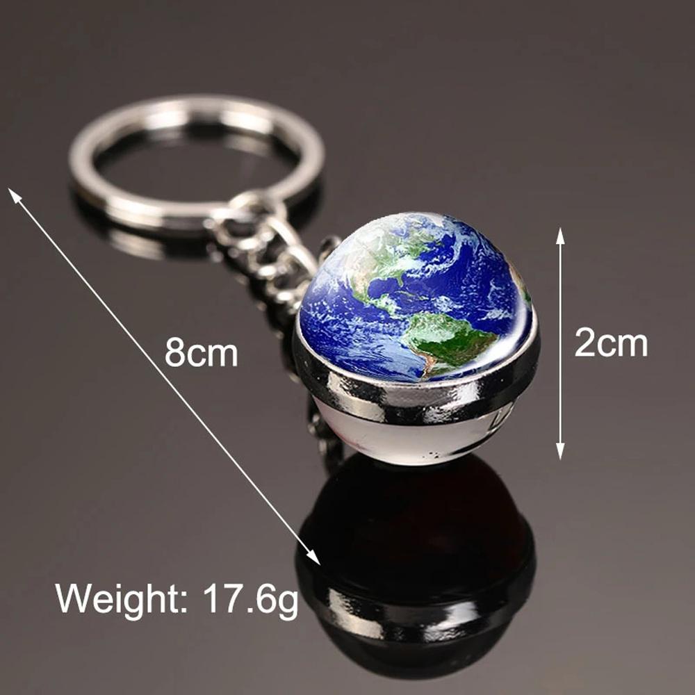 QUINTON Planet Keyring Hadiah Ulang Tahun Matahari Double Side Galaxy Moon Glass Ball Luminous