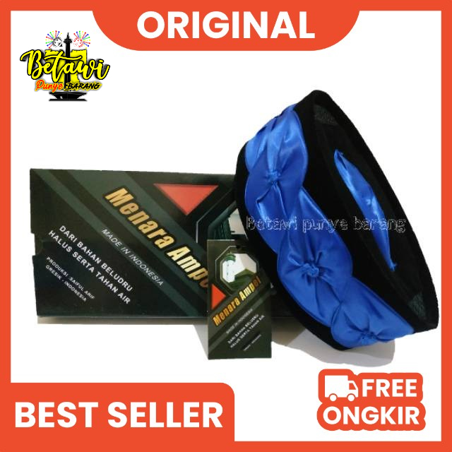 Peci Kopiah Songkok Kembang Kol Betawi Hitam Motif Kembang Biru