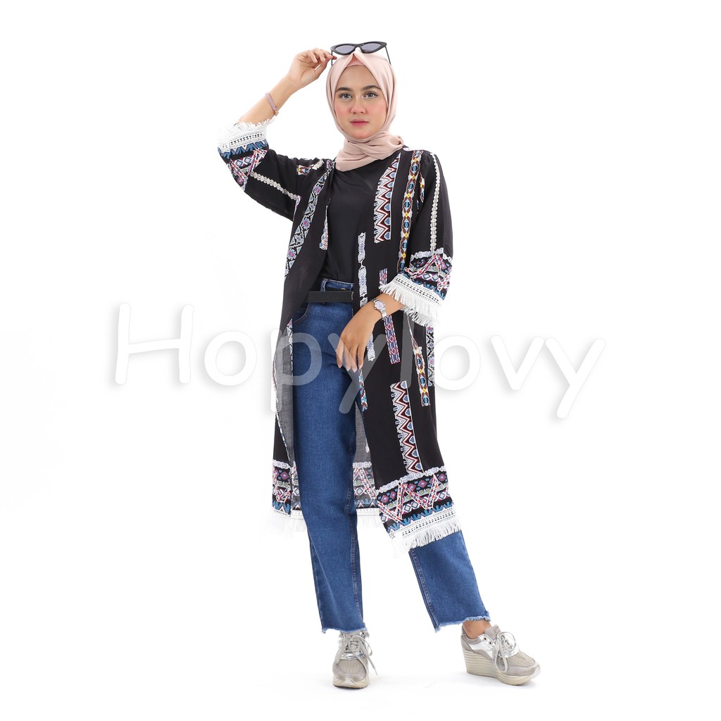 HOPYLOVY - Long Outer / Cardigan Panjang Wanita Etnic Motif Etnika