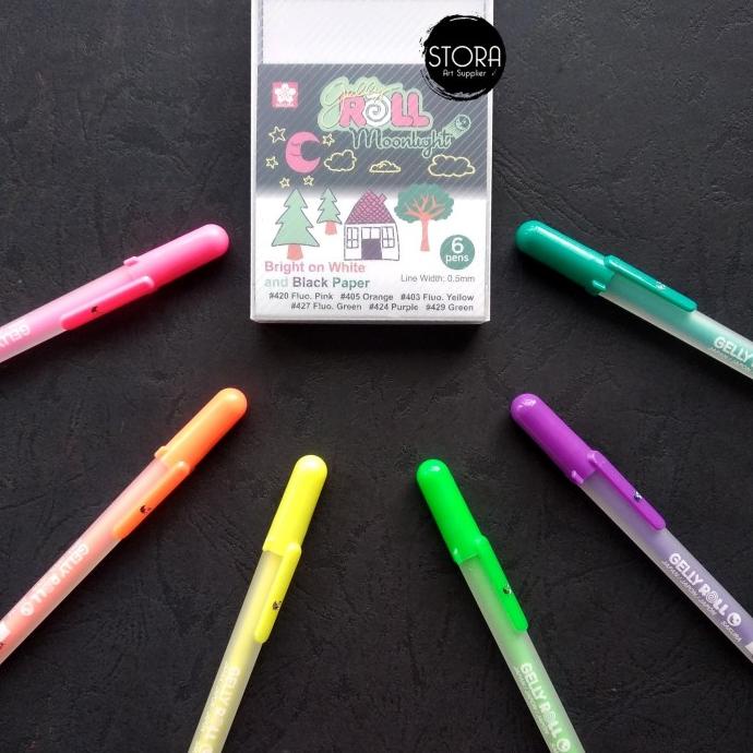 

(BISA COD) Sakura Gelly Roll Pen Moonlight Set 6 Colors Pena Fluorescent STOK TERBATAS Kode 1332