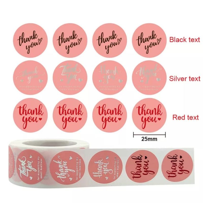 500pcs (1roll), 2.5cm (1inch) Cute Thank You Stiker Pastel Colour Label OL Shop multiple designs in 1 roll