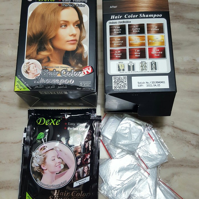 Hair Color Shampo Semir Rambut Hitam / Uban jadi COKLAT Chestnut merk DEXE Shampoo [ SACHET]