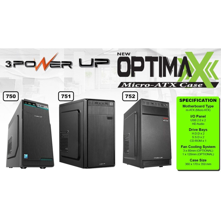 Casing POWER UP Micro-ATX OPTIMAX with PSU 500W