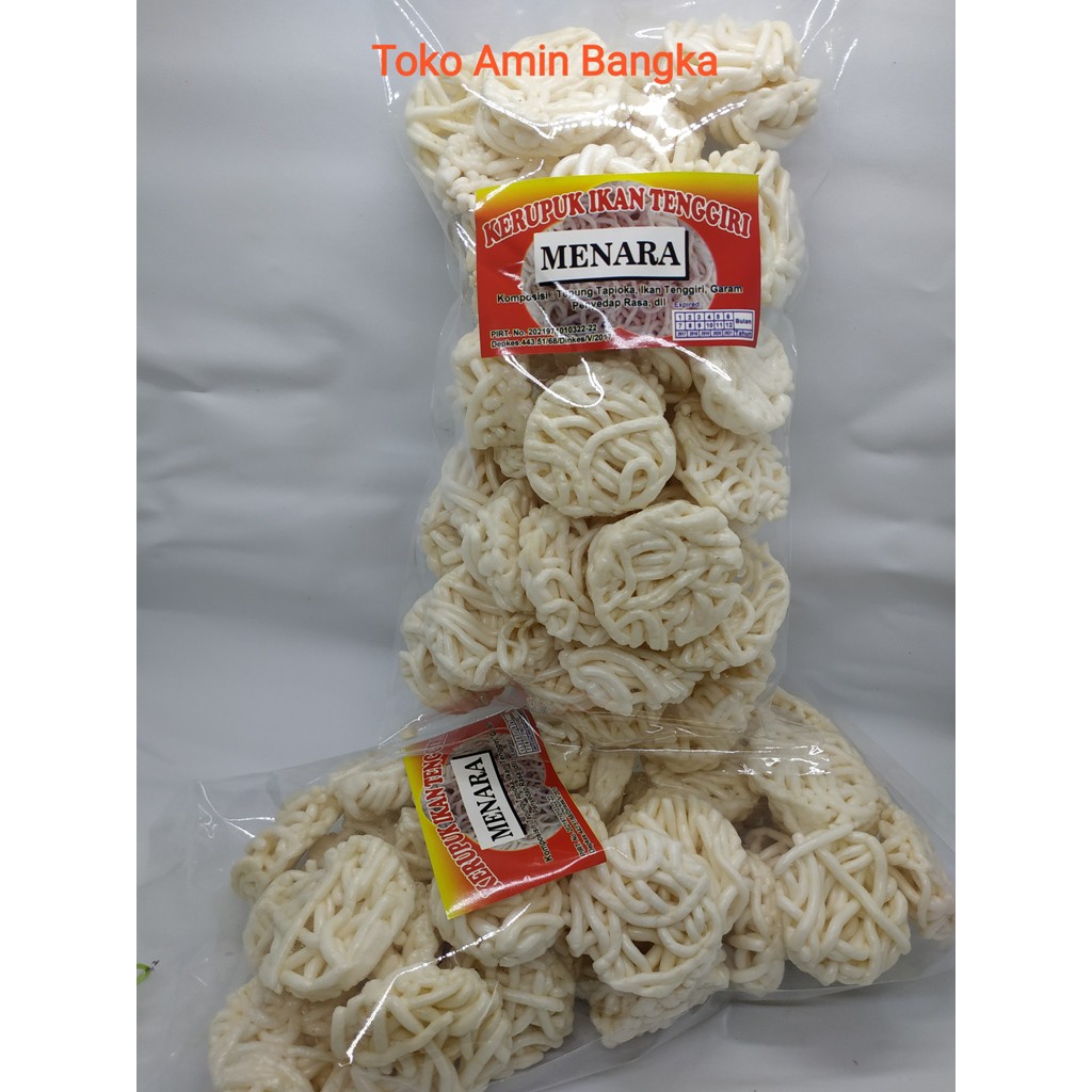

KERUPUK KERITING IKAN TENGGIRI KHAS BANGKA CAP MENARA BENTUK KECIL/SNACK/CEMILAN