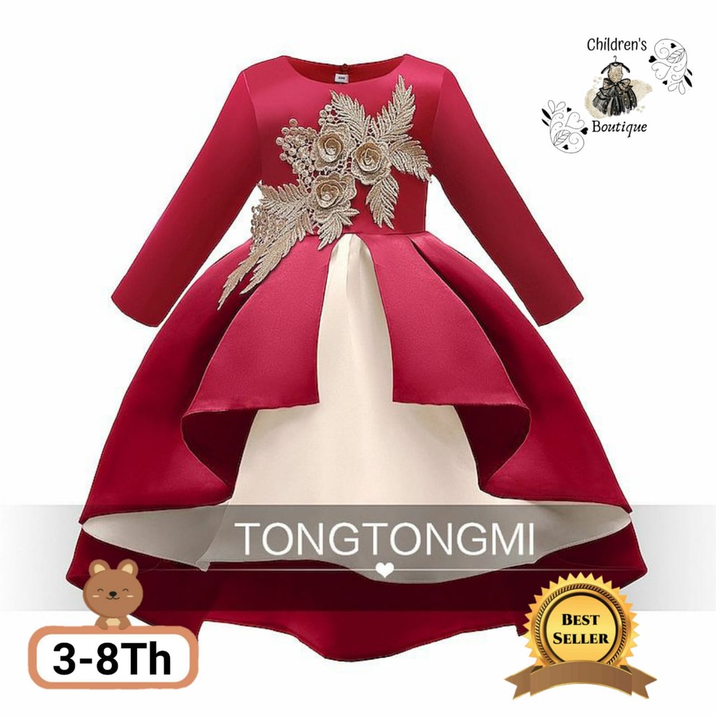 Dress Anak Perempuan Tong Tong Mi Import Ekor Merah Lengan Panjang Usia 3-8 Tahun