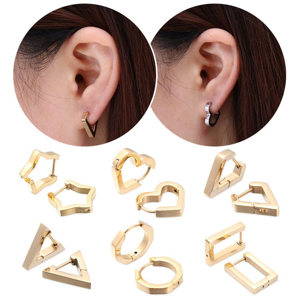 Suyo Huggie Hoop Earring Fashion Bintang Sederhana Hati Emas Perak Hitam Perhiasan Tindik Telinga