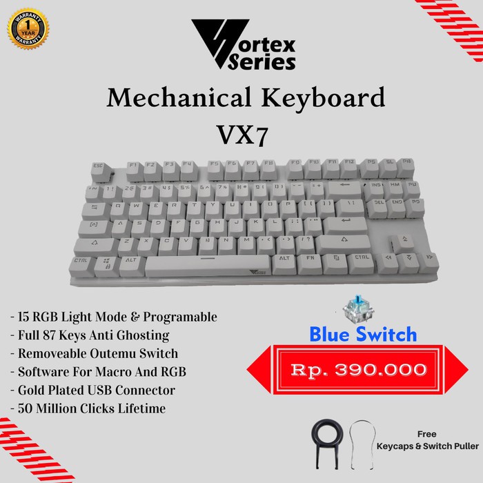 keyboard vortex series vx7 white (blue switch)