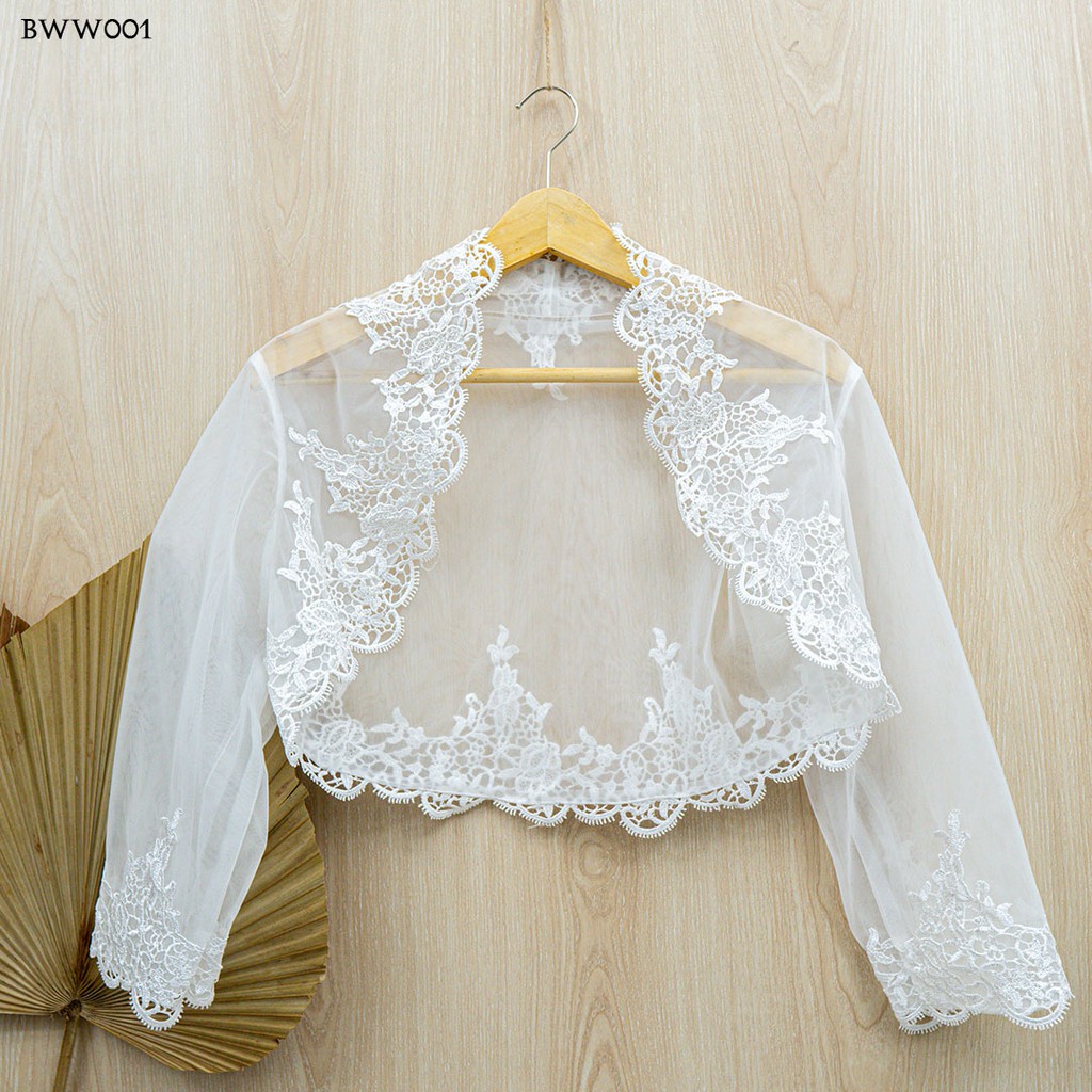 [SIAP KIRIM] AKSESORIS WEDDING BOLERO PENGANTIN LENGAN PANJANG PUTIH BWW001