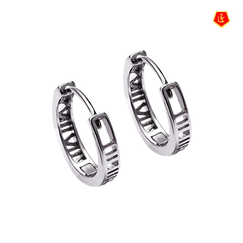 [Ready Stock]S925 Silver Women's Roman Digital Earrings Creative Fashion