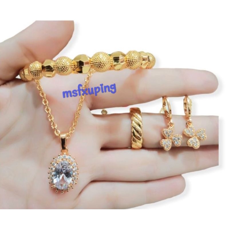 set perhiasan xuping wanita lapis emas batu permata zircon aksesoris fashion S4470