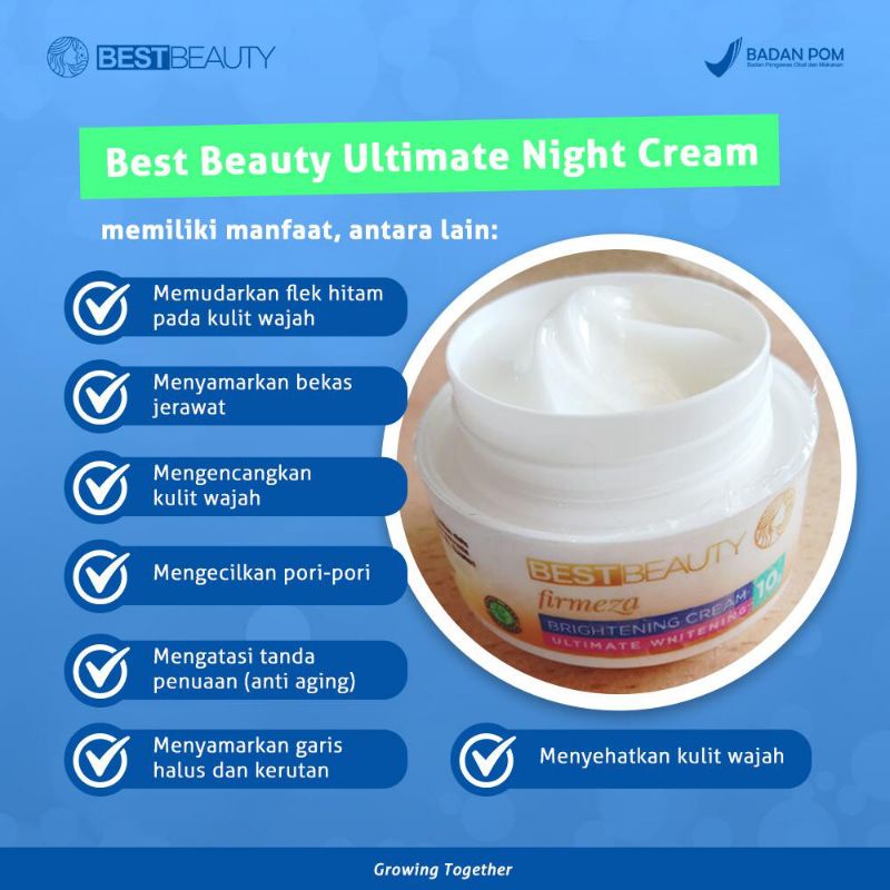 Night Cream Best Beauty / Krim Malam Glowing Brightening / Acne Skincare BPOM