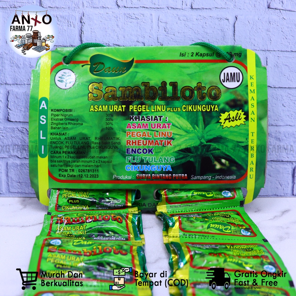 DAUN SAMBILOTO OBAT ASAM URAT ASLI ORIGINAL | 1 RENCENG ISI 20PCS | OBAT JAMU KAPSUL (BPOM) MURAH