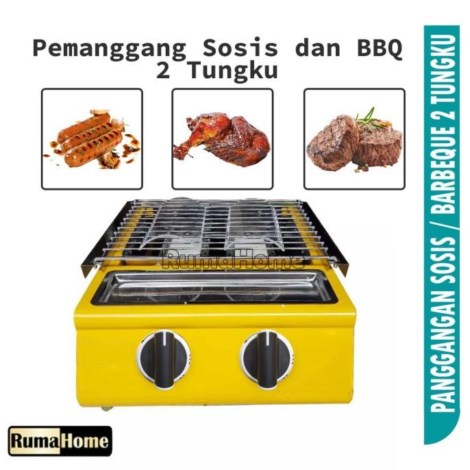 Promo Kompor Panggangan Sosis Bbq 2 Tungku Gf-Q2-B Alat Pemanggang Yuveniamart