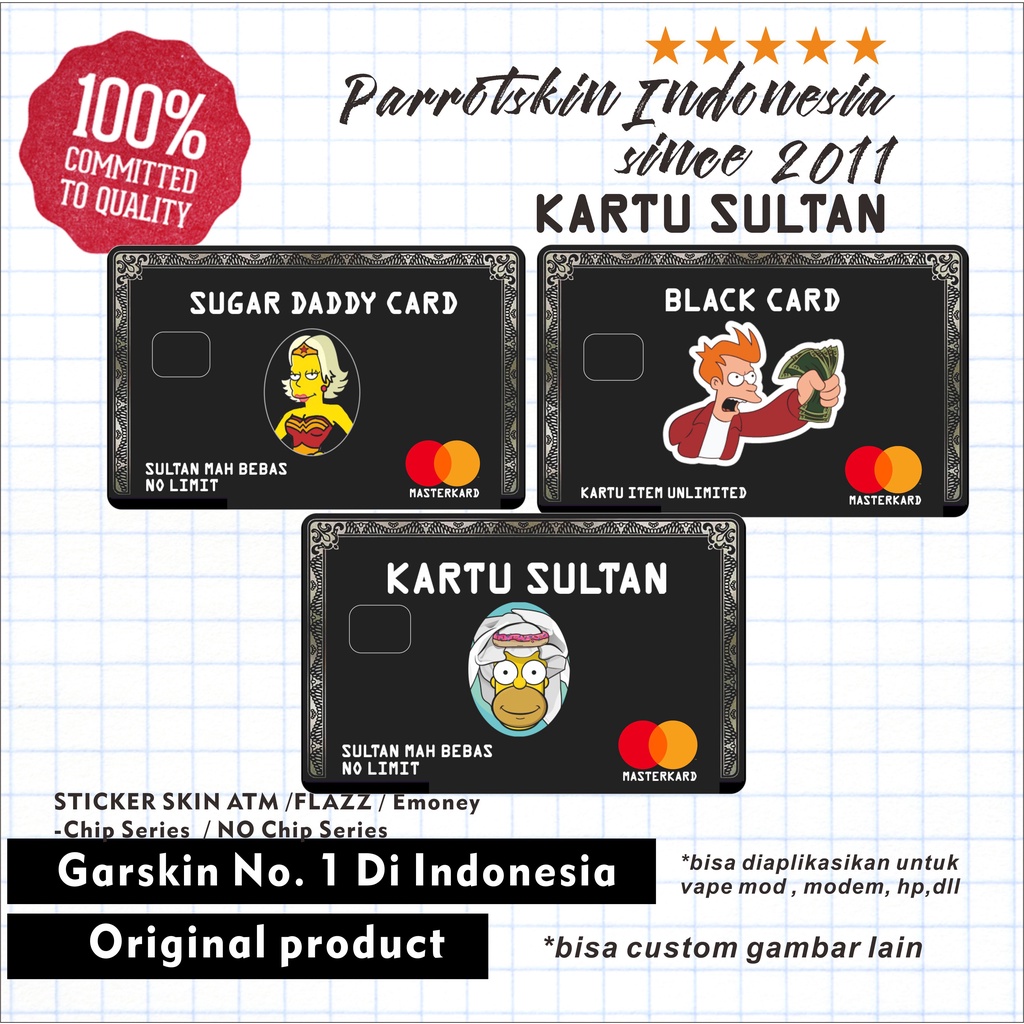 Kartu SULTAN Emoney Flazz Tapcash ATM Debit Credit custom Sticker Skin Card Vinyl