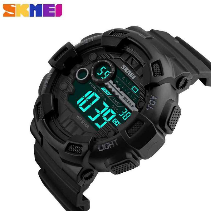NEW JAM TANGAN COWOK PRIA ORIGINAL SKMEI COMPASS LED ANTI AIR FULL BLACK - HITAM TERJAMIN